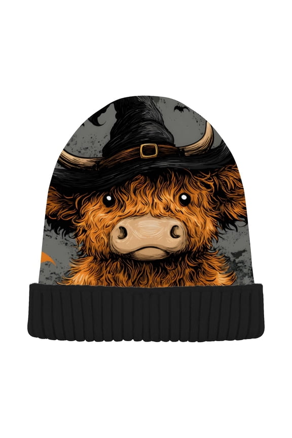 Highland Bull Bat Halloween Beanie for Women Men Winter Hat Reversible Skull Knit Cap