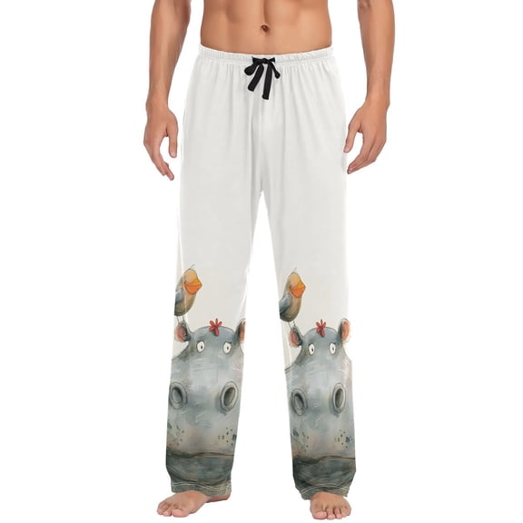 JSTEL Hippo Hippopotamus Bird Men's Sleepwear Mens Pajama Pants Bottoms with Pockets, S