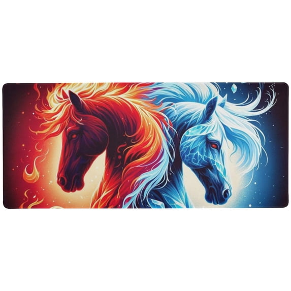JSTEL Horse Fire & Ice Large Gaming Mouse Pad Big Mousepad Mice Keyboard Mat with Non-Slip Rubber Base for Computer Laptop Home & Office, 31.5 X 11.8 inch