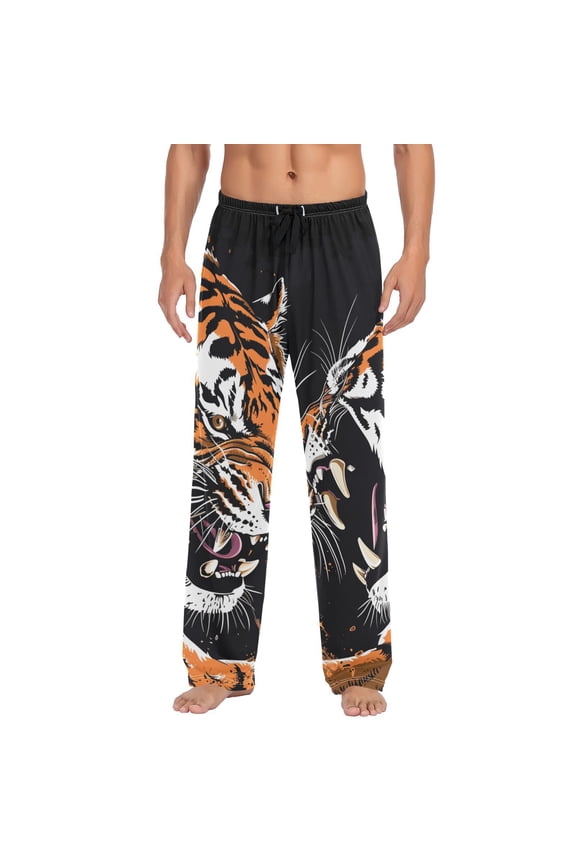 Howling Tigers Fighting Men's Sleepwear Mens Pajama Pants Bottoms with Pockets, M