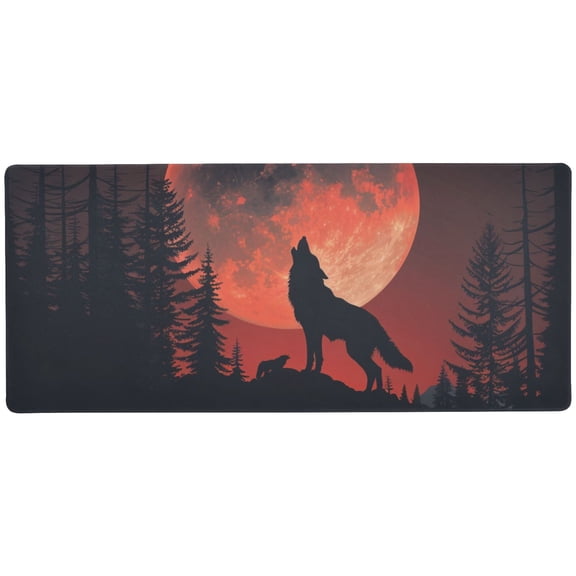 JSTEL Howling Wolf Red Moon Large Gaming Mouse Pad Big Mousepad Mice Keyboard Mat with Non-Slip Rubber Base for Computer Laptop Home & Office, 31.5 X 11.8 inch