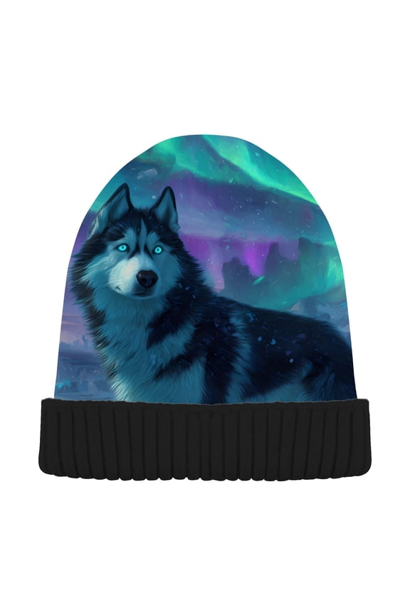 Husky Polar Lights Beanie for Women Men Winter Hat Reversible Skull Knit Cap