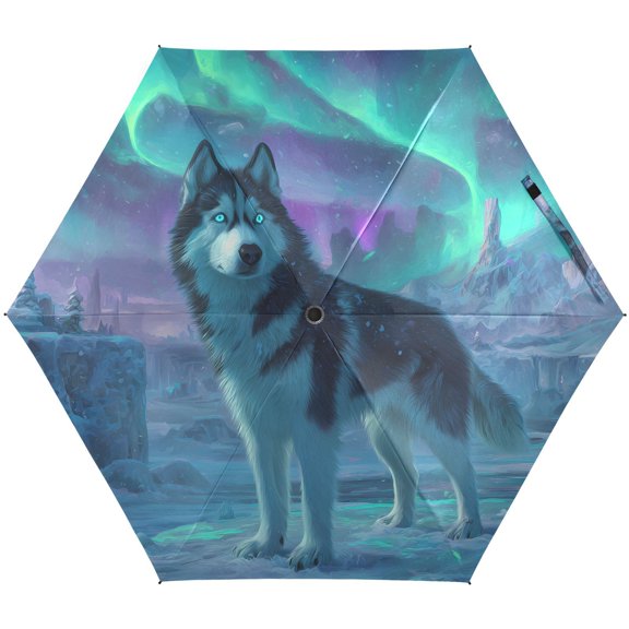 JSTEL Husky Polar Lights Folding Umbrella for Rain Sun Travel Mini Lightweight Compact Umbrellas