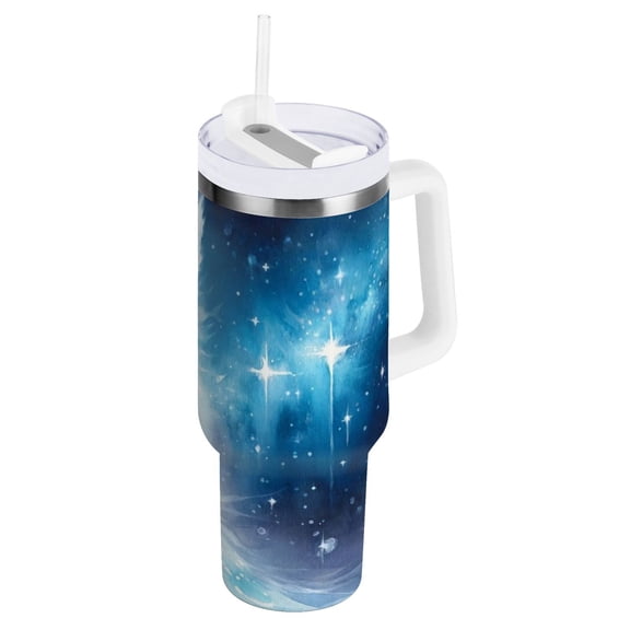 JSTEL Ice Fox Starry Sky Galaxy 30 oz Tumbler Stainless Steel Water Bottle Vacuum Insulated Cup with Straw Lid & Handle For Travel Car Cup Holder