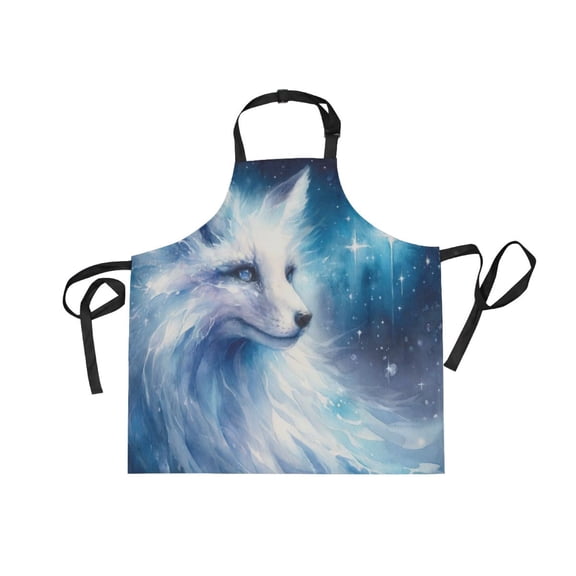 JSTEL Ice Fox Starry Sky Galaxy Apron with 2 Pockets for Women Men Adjustable Garden Bib