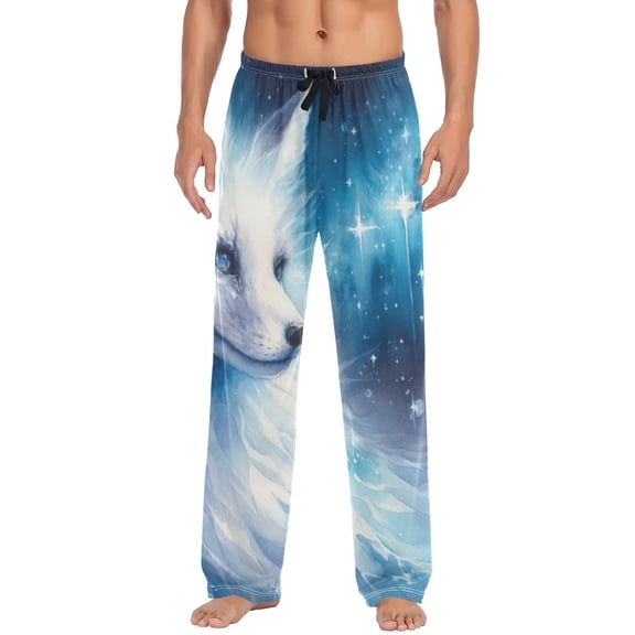 JSTEL Ice Fox Starry Sky Galaxy Men's Sleepwear Mens Pajama Pants Bottoms with Pockets, XL