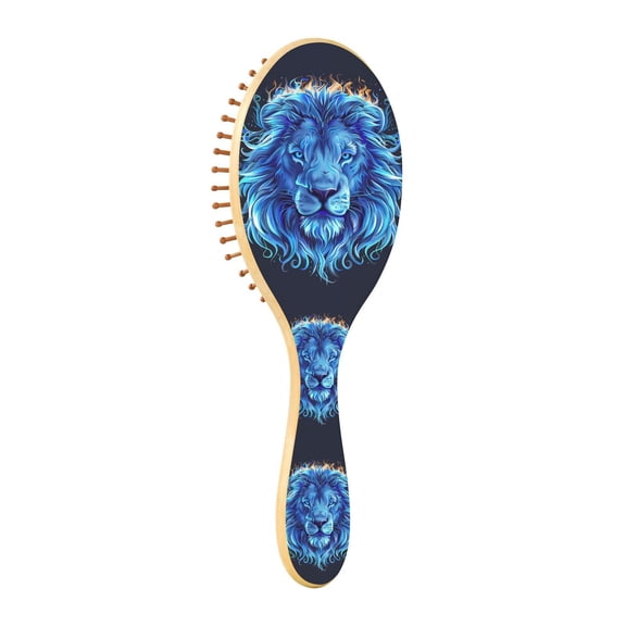 JSTEL Ice Lion Portrait Hair Brush for Women Men Natural Wood Detangler Brushes for All Hair Types Hairbrush for Wet & Dry