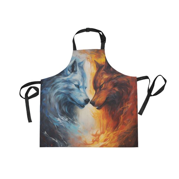 JSTEL Ice Wolf & Fire Wolf Apron with 2 Pockets for Women Men Adjustable Garden Bib