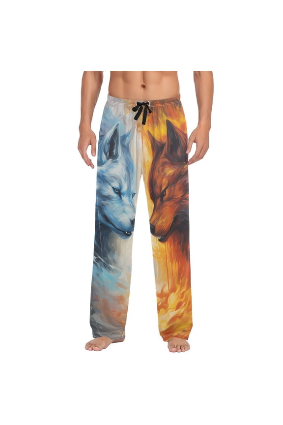 Ice Wolf & Fire Wolf Men's Sleepwear Mens Pajama Pants Bottoms with Pockets, XXL