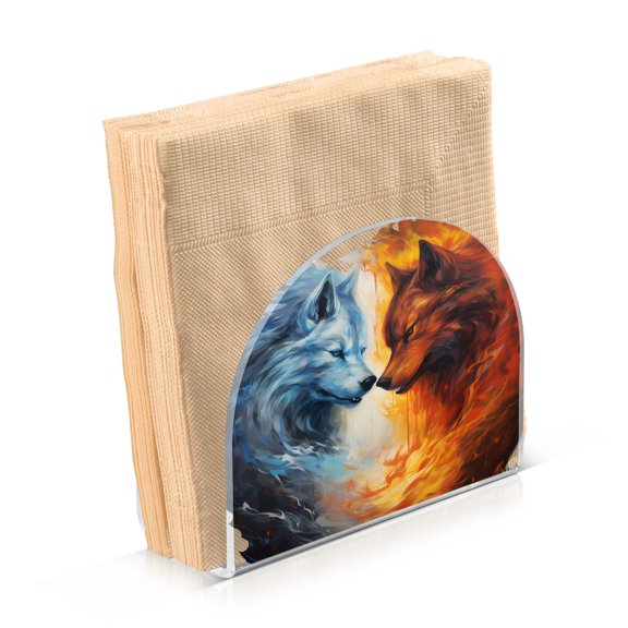 JSTEL Ice Wolf & Fire Wolf Napkin Holder for Table Cocktail Farmhouse, Paper Napkins Dispenser for Home Kitchen Coffee Shop Dining Room Decor