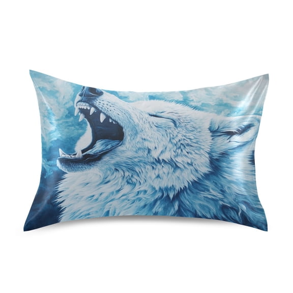 JSTEL Ice Wolf Howling Satin Pillowcase Standard Size Pillow Cases Envelope Closure Bed Pillow Cover, 20 x 26 inch