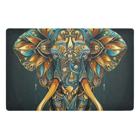 JSTEL Indian Elephant Mandala Front Door Mat Outside Entrance 32x20 Inch Doormat for Outdoor Indoor Washable Non Slip Floor Mats