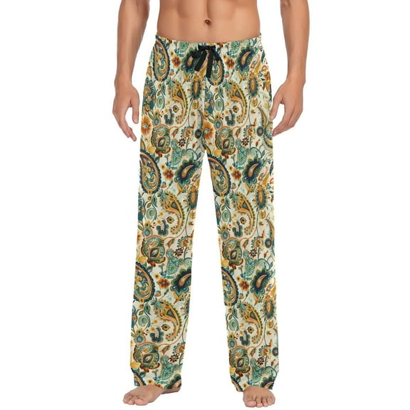 JSTEL Indian Paisley Vintage Men's Sleepwear Mens Pajama Pants Bottoms with Pockets, M