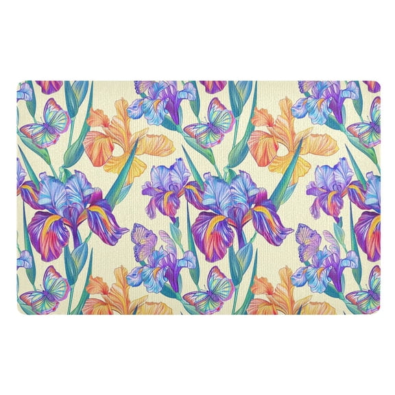 JSTEL Iris Flower Butterfly Front Door Mat Outside Entrance 32x20 Inch Doormat for Outdoor Indoor Washable Non Slip Floor Mats