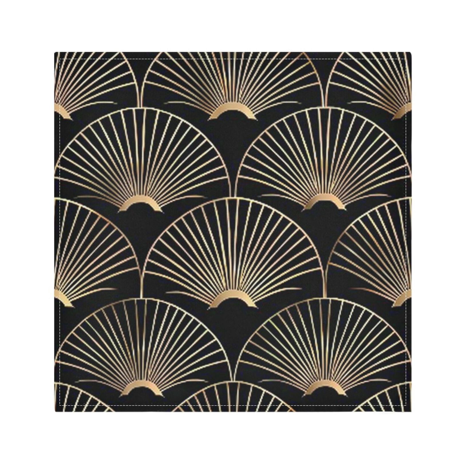 JSTEL Japanese Golden Fan Cloth Napkins Set of 6, 20x20 Inch Washable and Reusable Napkin for Decoupage Dinner Party Everyday Use