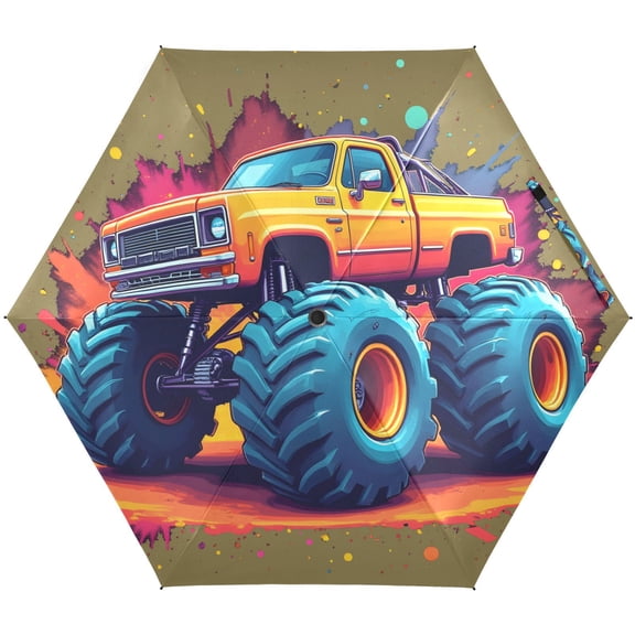 JSTEL Jet Monster Truck Folding Umbrella for Rain Sun Travel Mini Lightweight Compact Umbrellas