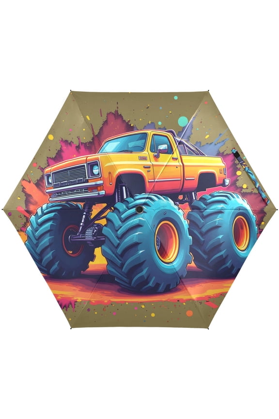Jet Monster Truck Folding Umbrella for Rain Sun Travel Mini Lightweight Compact Umbrellas