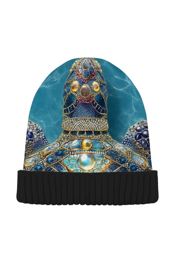 Jewel Turtle Boho Beanie for Women Men Winter Hat Reversible Skull Knit Cap