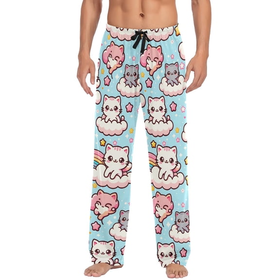 JSTEL Kawaii Cute Cats Men's Sleepwear Mens Pajama Pants Bottoms with Pockets, XXL
