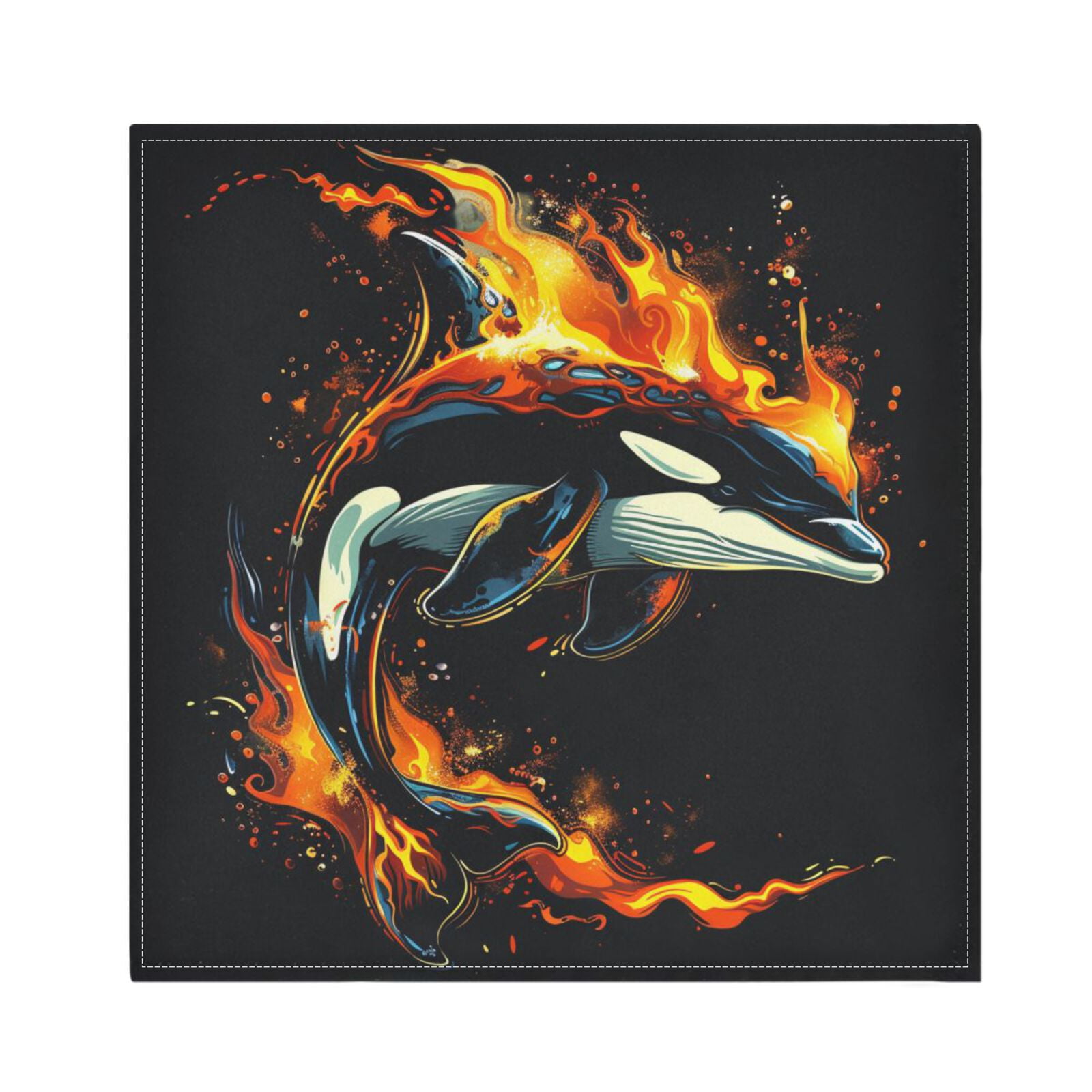 JSTEL Killer Whale Flame Cloth Napkins Set of 6, 20x20 Inch Washable and Reusable Napkin for Decoupage Dinner Party Everyday Use