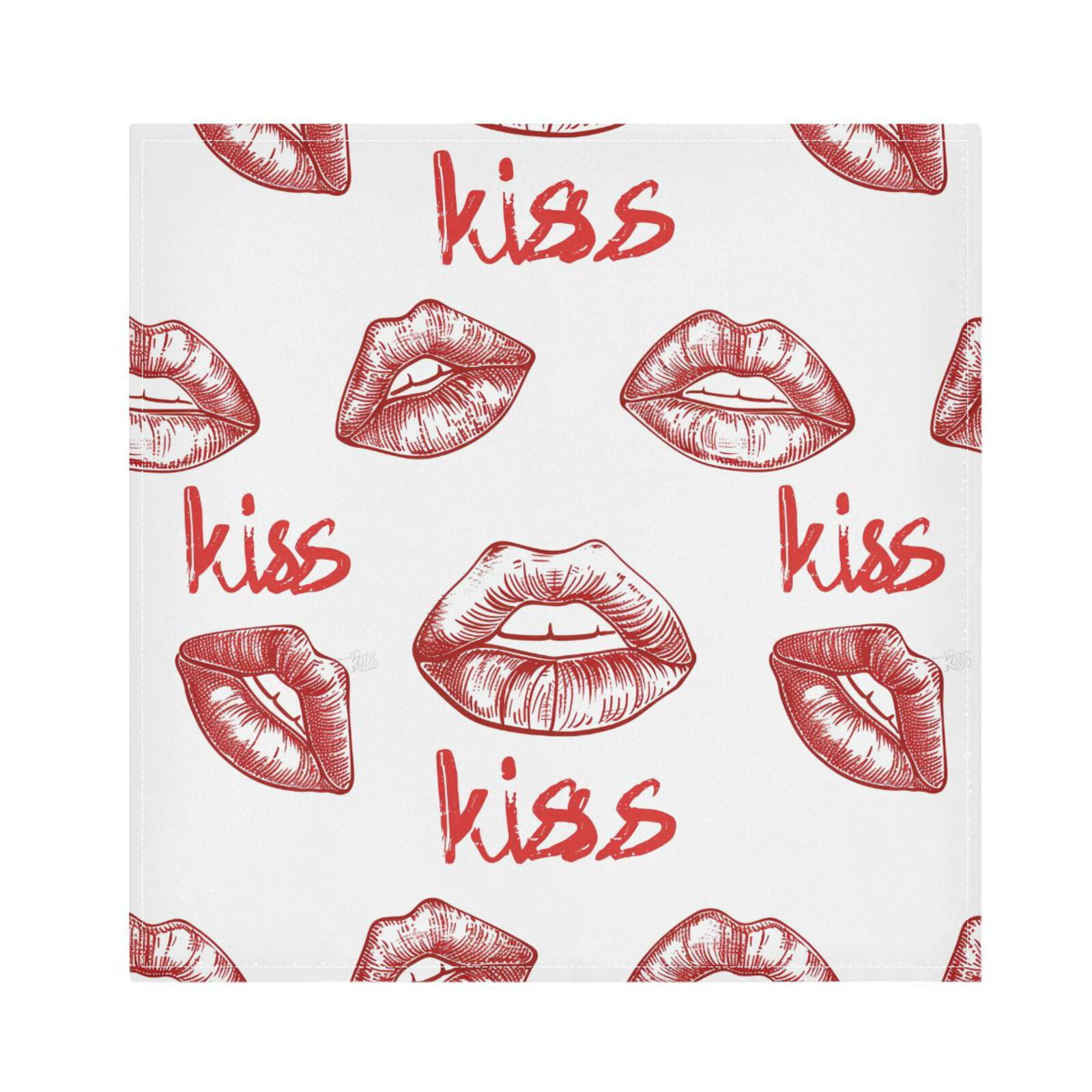 JSTEL Kiss Red Lips Cloth Napkins Set of 6, 20x20 Inch Washable and Reusable Napkin for Decoupage Dinner Party Everyday Use