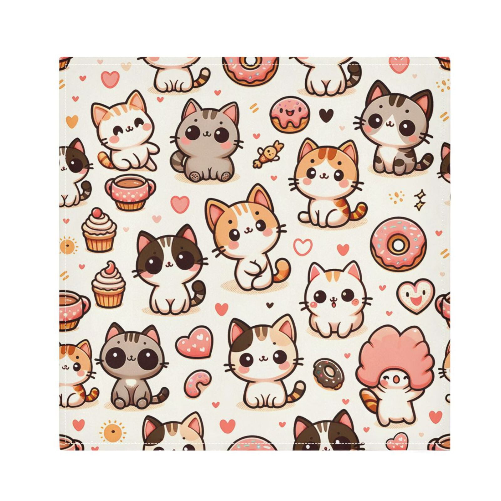 JSTEL Kitten Cat Donut Cloth Napkins Set of 6, 20x20 Inch Washable and Reusable Napkin for Decoupage Dinner Party Everyday Use