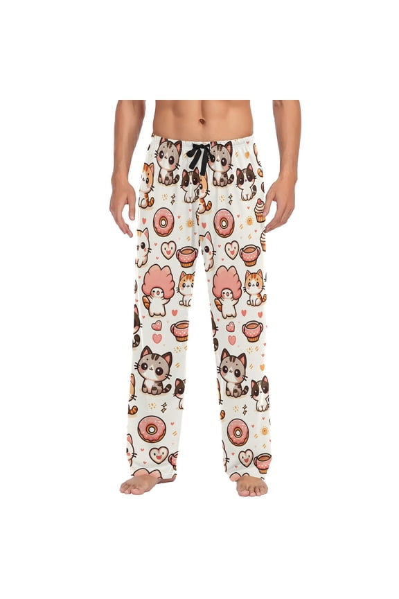 Kitten Cat Donut Men's Sleepwear Mens Pajama Pants Bottoms with Pockets, M