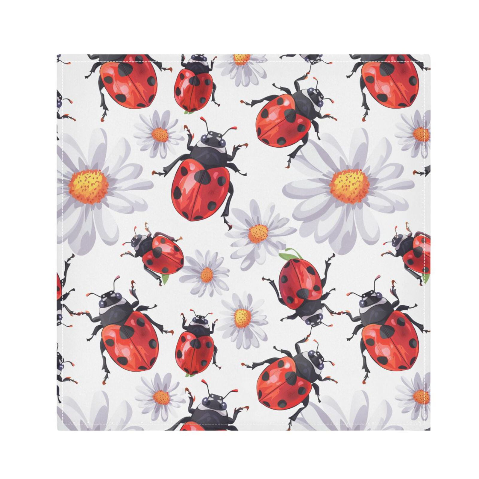 JSTEL Lady Bug Daisy Flower Cloth Napkins Set of 6, 20x20 Inch Washable and Reusable Napkin for Decoupage Dinner Party Everyday Use