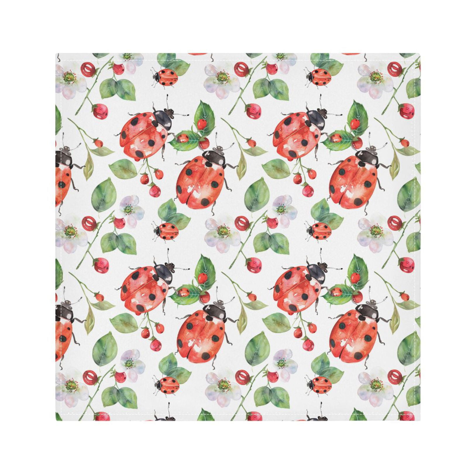 JSTEL Lady Bug Flower Leaf Cloth Napkins Set of 6, 20x20 Inch Washable and Reusable Napkin for Decoupage Dinner Party Everyday Use