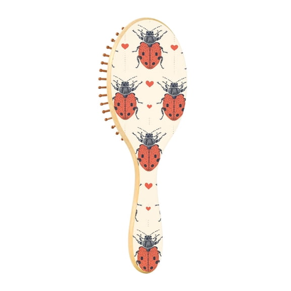 JSTEL Lady Bug Heart Dotted Lines Hair Brush for Women Men Natural Wood Detangler Brushes for All Hair Types Hairbrush for Wet & Dry