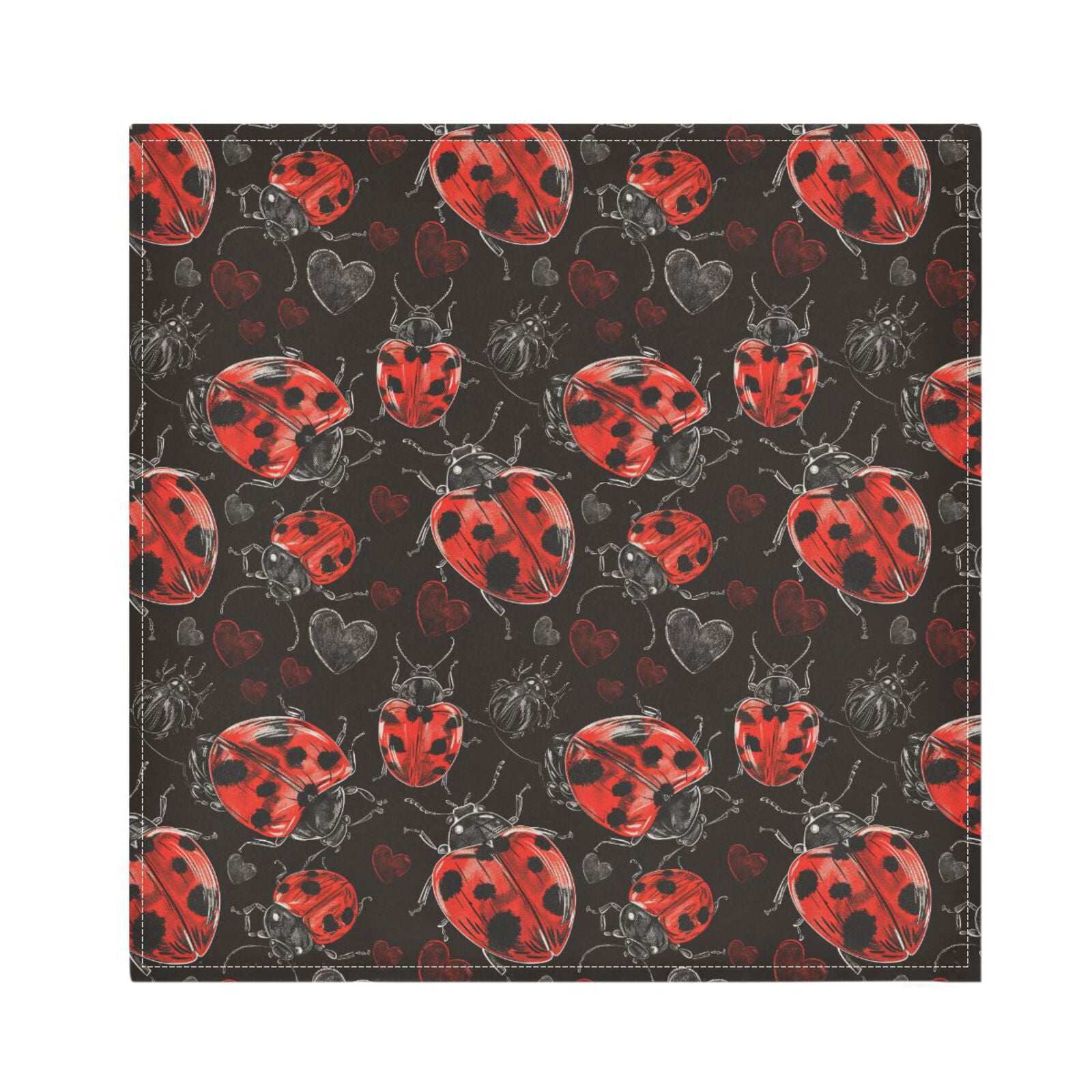 JSTEL Lady Bug Hearts Cloth Napkins Set of 6, 20x20 Inch Washable and Reusable Napkin for Decoupage Dinner Party Everyday Use