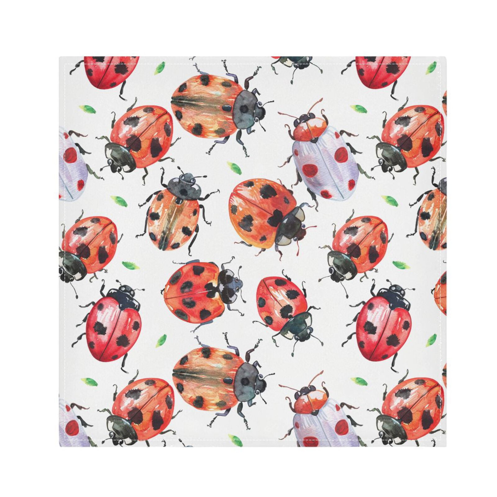 JSTEL Lady Bug Watercolor Cloth Napkins Set of 6, 20x20 Inch Washable and Reusable Napkin for Decoupage Dinner Party Everyday Use