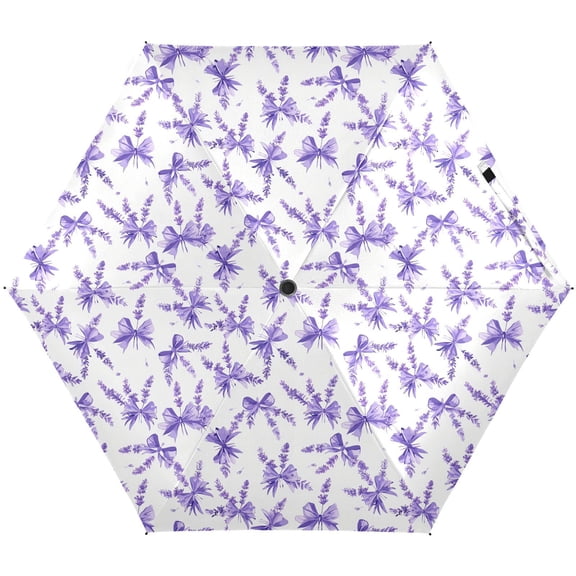 JSTEL Lavender Flower Bow Tie Folding Umbrella for Rain Sun Travel Mini Lightweight Compact Umbrellas