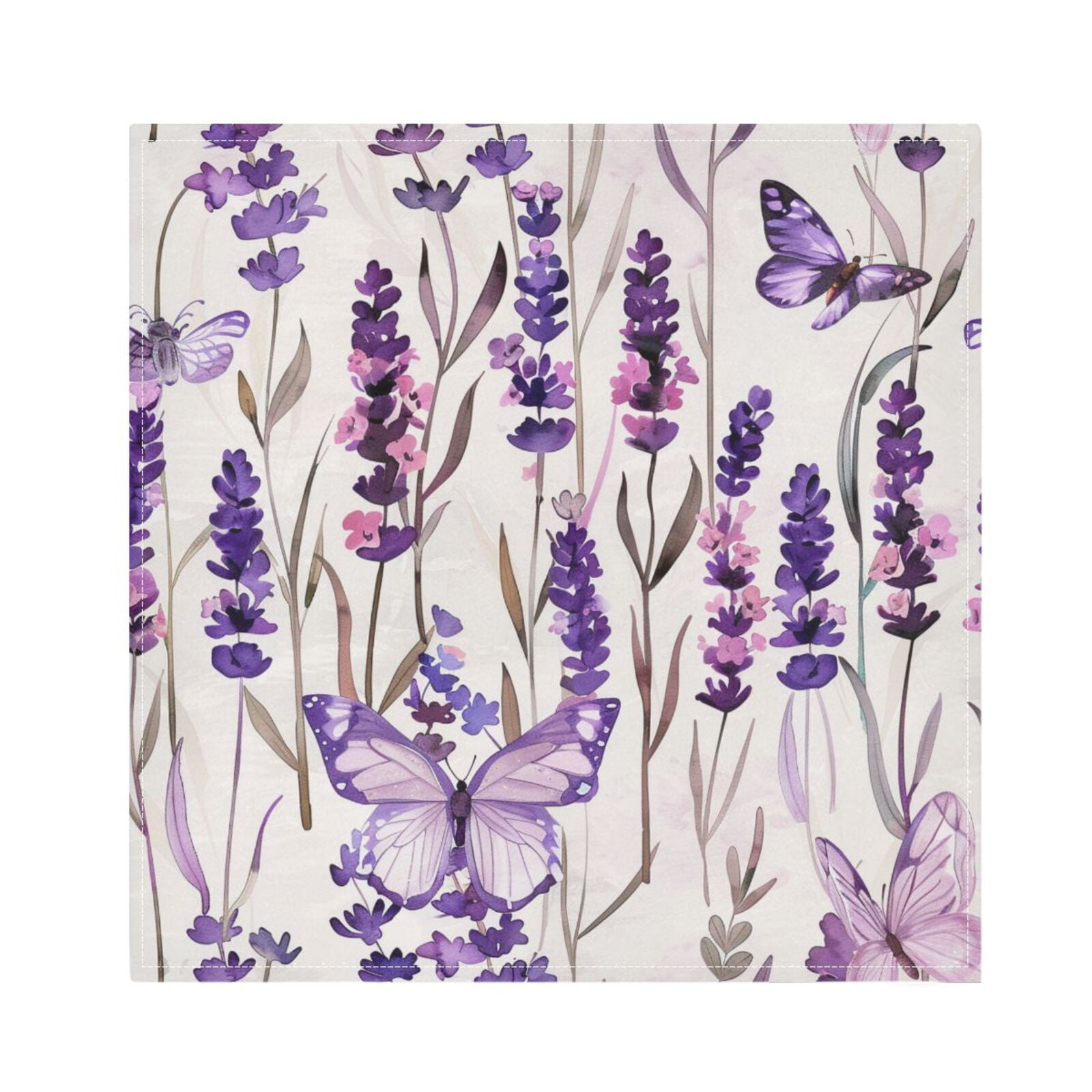 JSTEL Lavender Flower Butterfly Cloth Napkins Set of 6, 20x20 Inch Washable and Reusable Napkin for Decoupage Dinner Party Everyday Use