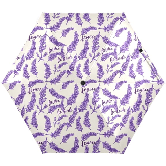 JSTEL Lavender Flower Floral Folding Umbrella for Rain Sun Travel Mini Lightweight Compact Umbrellas