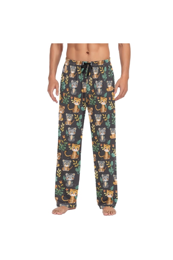 Leopard Cartoon Cute Animal Men's Sleepwear Mens Pajama Pants Bottoms with Pockets, XXL