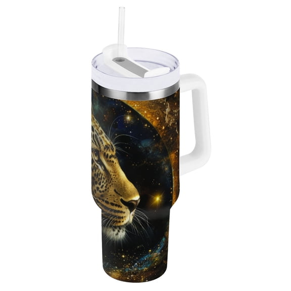 JSTEL Leopard Cheetah Starry Sky 30 oz Tumbler Stainless Steel Water Bottle Vacuum Insulated Cup with Straw Lid & Handle For Travel Car Cup Holder