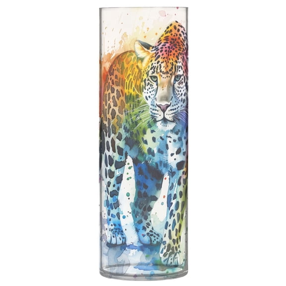 JSTEL Leopard Cheetah Watercolour Flower Vase Decorative Floreros for Home Decor Bedroom Living Room Office Table Shelf Bathroom