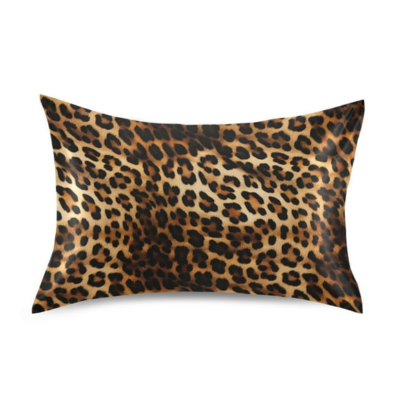 JSTEL Leopard Print Cheetah Satin Pillowcase Standard Size Pillow Cases Envelope Closure Bed Pillow Cover, 20 x 26 inch