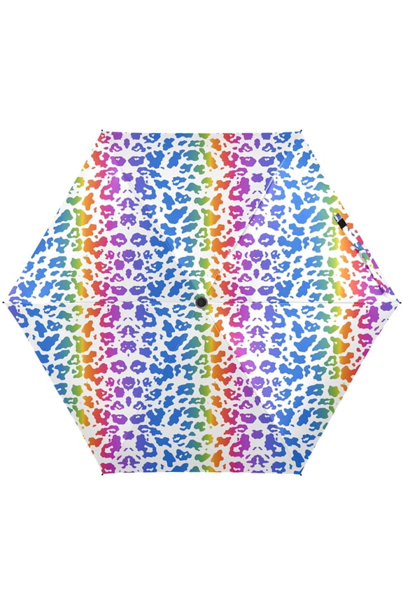 Leopard Print Rainbow Cheetah Folding Umbrella for Rain Sun Travel Mini Lightweight Compact Umbrellas