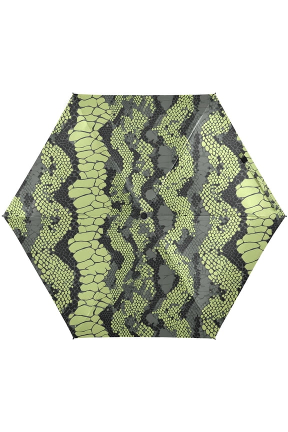 Light Green Snake Print Folding Umbrella for Rain Sun Travel Mini Lightweight Compact Umbrellas
