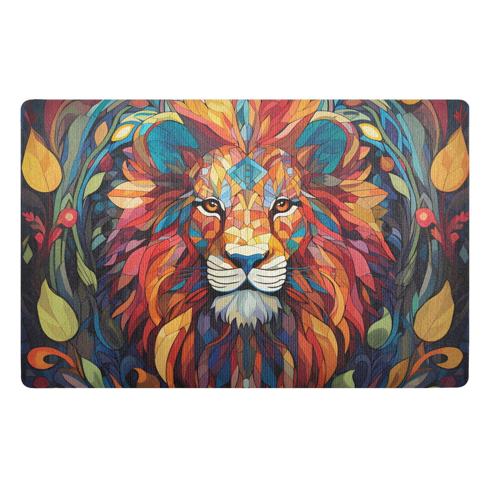 JSTEL Lion Mosaic Front Door Mat Outside Entrance 32x20 Inch Doormat for Outdoor Indoor Washable Non Slip Floor Mats