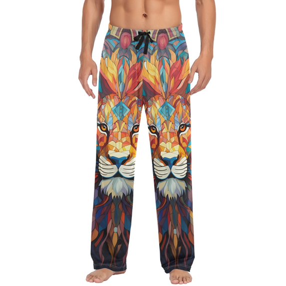 JSTEL Lion Mosaic Men's Sleepwear Mens Pajama Pants Bottoms with Pockets, S