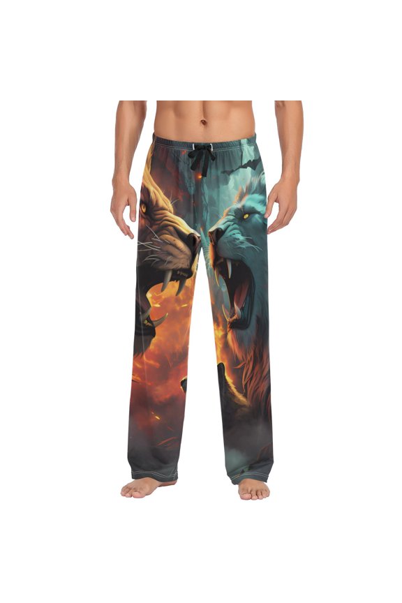 Lions Fighting Men's Sleepwear Mens Pajama Pants Bottoms with Pockets, S