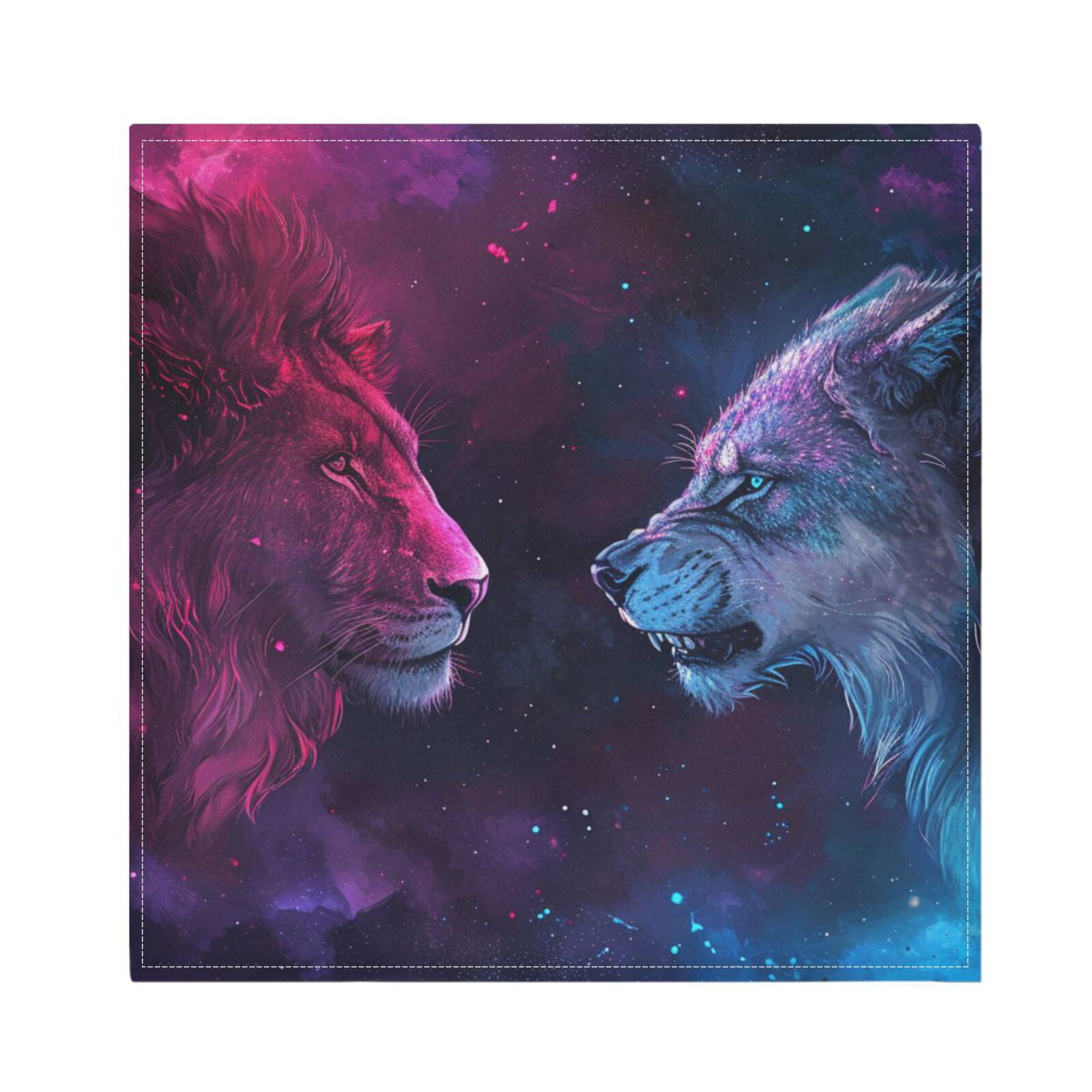 JSTEL Lions Nebula Cloth Napkins Set of 6, 20x20 Inch Washable and Reusable Napkin for Decoupage Dinner Party Everyday Use