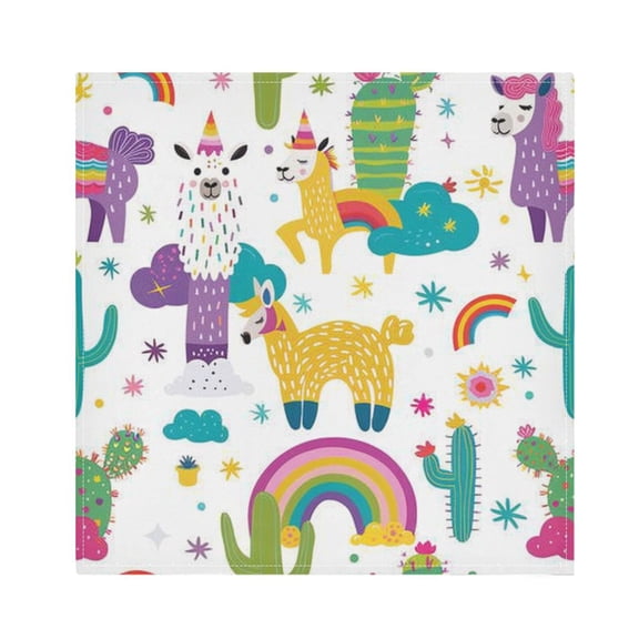 JSTEL Llama Alpaca Cactus Rainbow Cloth Napkins Set of 4, 20x20 Inch Washable and Reusable Napkin for Decoupage Dinner Party Everyday Use