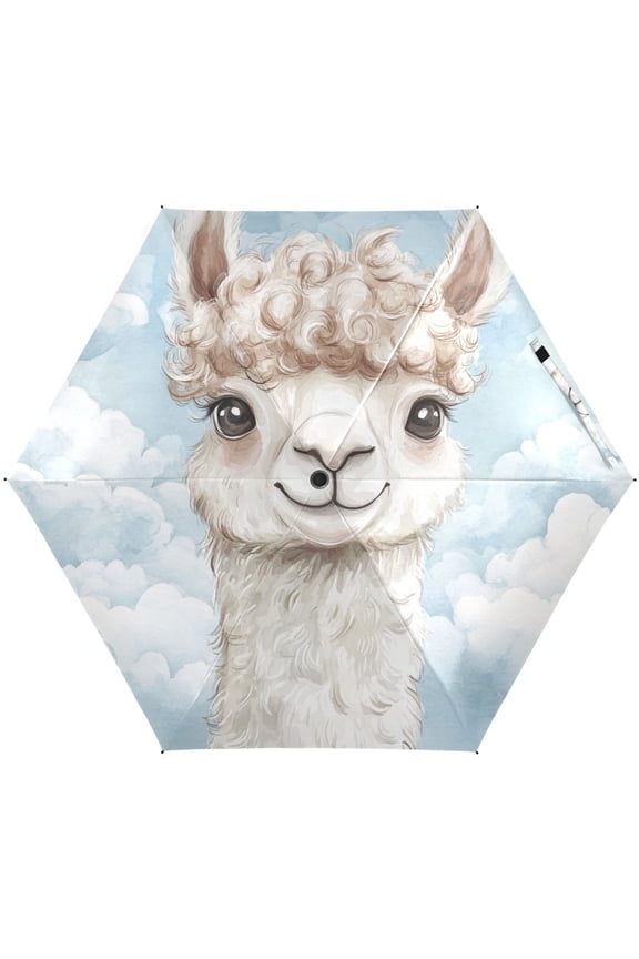 Llama Alpaca Clouds Folding Umbrella for Rain Sun Travel Mini Lightweight Compact Umbrellas