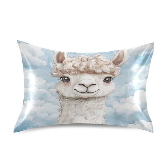 JSTEL Llama Alpaca Clouds Satin Pillowcase Queen Size Pillow Cases Envelope Closure Bed Pillow Cover, 20 x 30 inch
