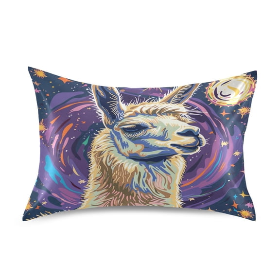 JSTEL Llama Alpaca Starry Sky Satin Pillowcase Queen Size Pillow Cases Envelope Closure Bed Pillow Cover, 20 x 30 inch