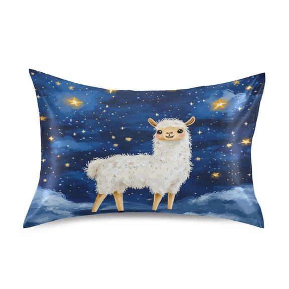 JSTEL Llama Alpaca Starry Stars Satin Pillowcase Queen Size Pillow Cases Envelope Closure Bed Pillow Cover, 20 x 30 inch